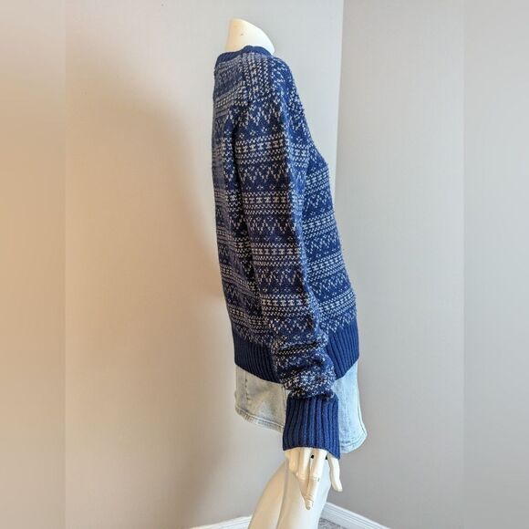Roots Fair Isle Knit Sweater S Blue Unisex Cozy Winter Pullover Nordic Style Cla - Picture 7 of 8